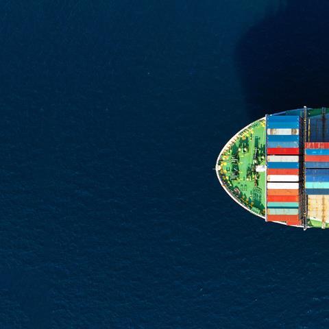 Aerial drone panoramic ultra wide photo of industrial container